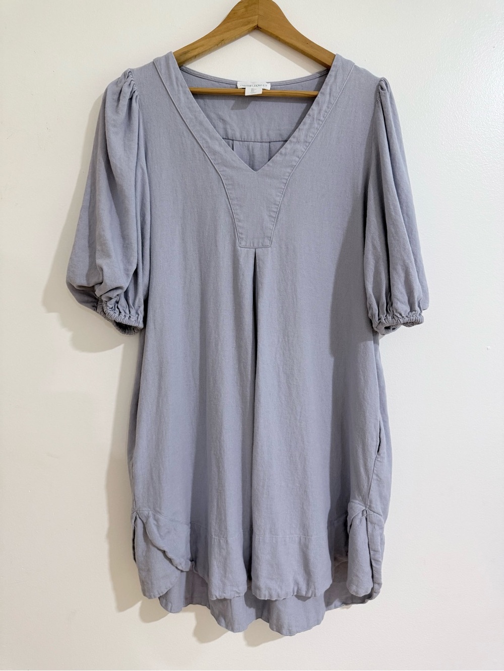 Cynthia Rowley Lavender Linen Blend Puff Sleeve V-Neck Dress | Size L